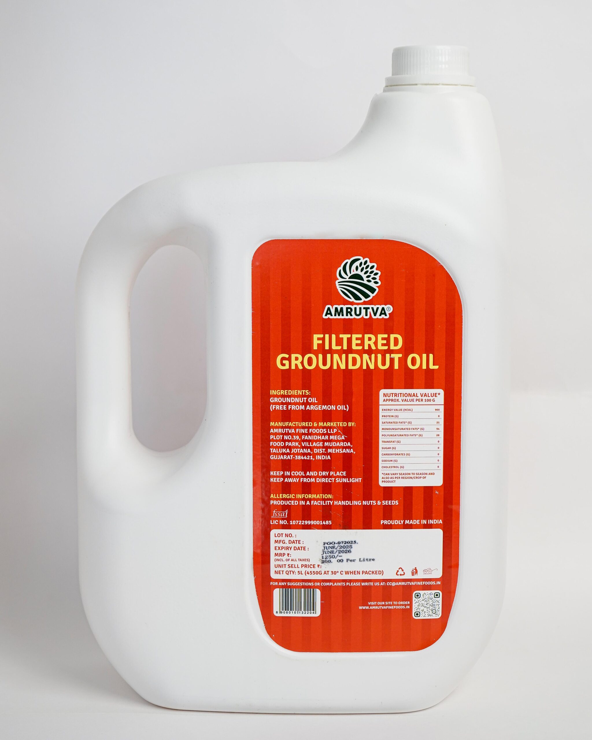 Amrutva Filtered Groundnut Oil in 5 Litre Jar - best cooking oil for you