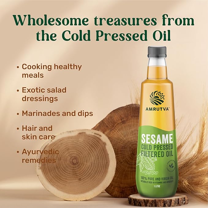 Amrutva Cold Pressed filtered Sesame Oil - Rich in nutrients and ideal for cooking.