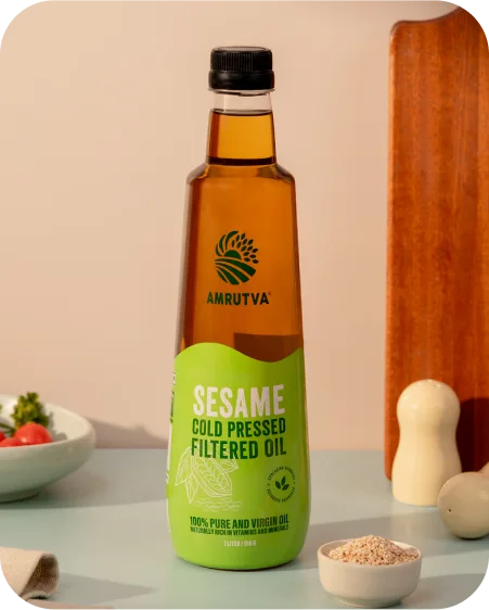 Amrutva Cold Pressed filtered Sesame Oil - Rich in nutrients and ideal for cooking.