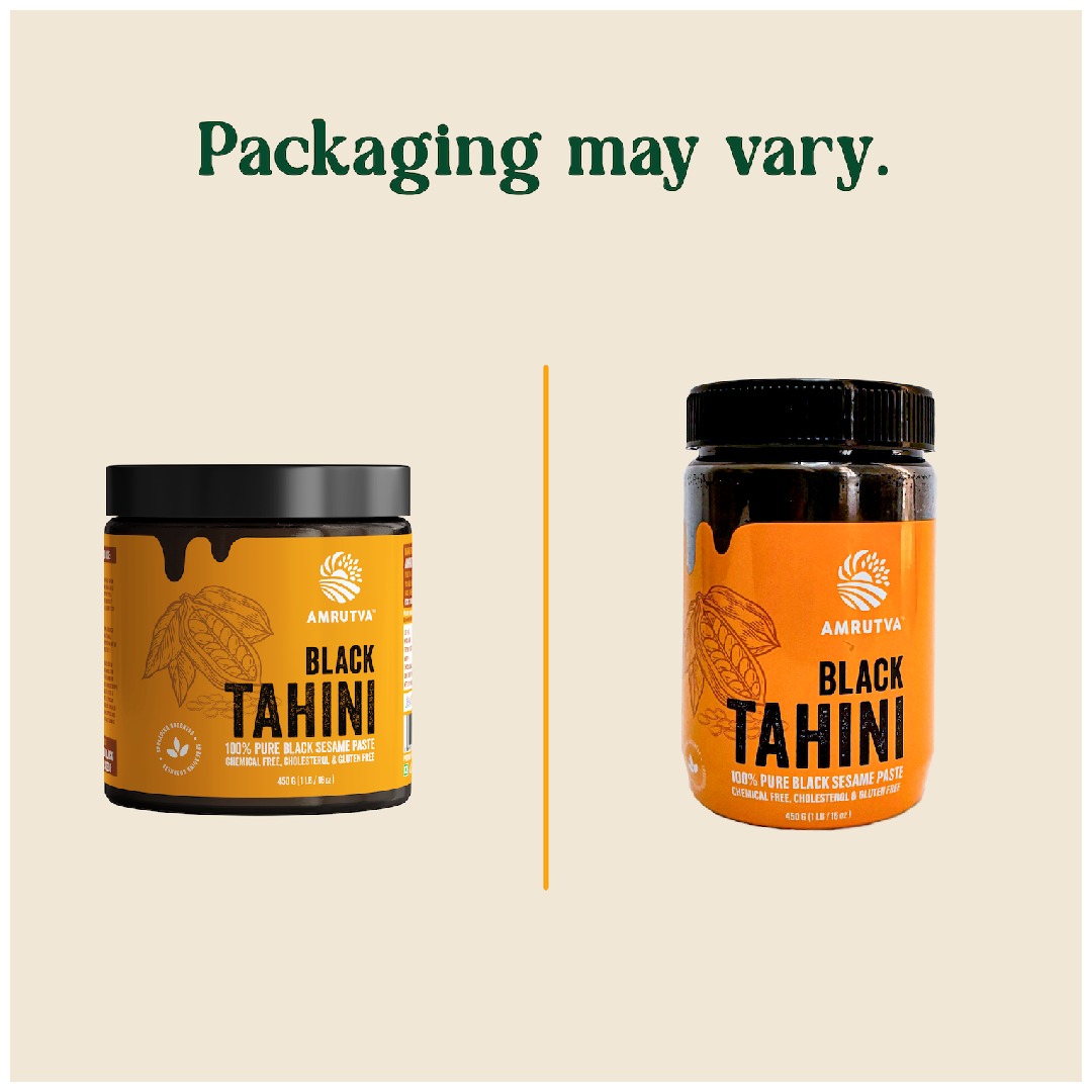 Amrutva Black Tahini made from roasted black sesame seeds. Perfect for dips; spreads; and more. Boost heart health with this excellent source of fiber.