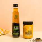 Amrutva Cold Pressed Black Sesame Oil and Black Tahini Combo. Perfect for cooking and adding a rich; nutty flavor to your dishes. This organic cold pressed sesame oil is a healthy and delicious choice.