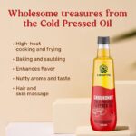 Amrutva Cold Pressed Groundnut Oil made with premium Indian peanuts using traditional wooden kolhus/chekku. This groundnut oil is 100% natural; pure; and perfect for cooking.