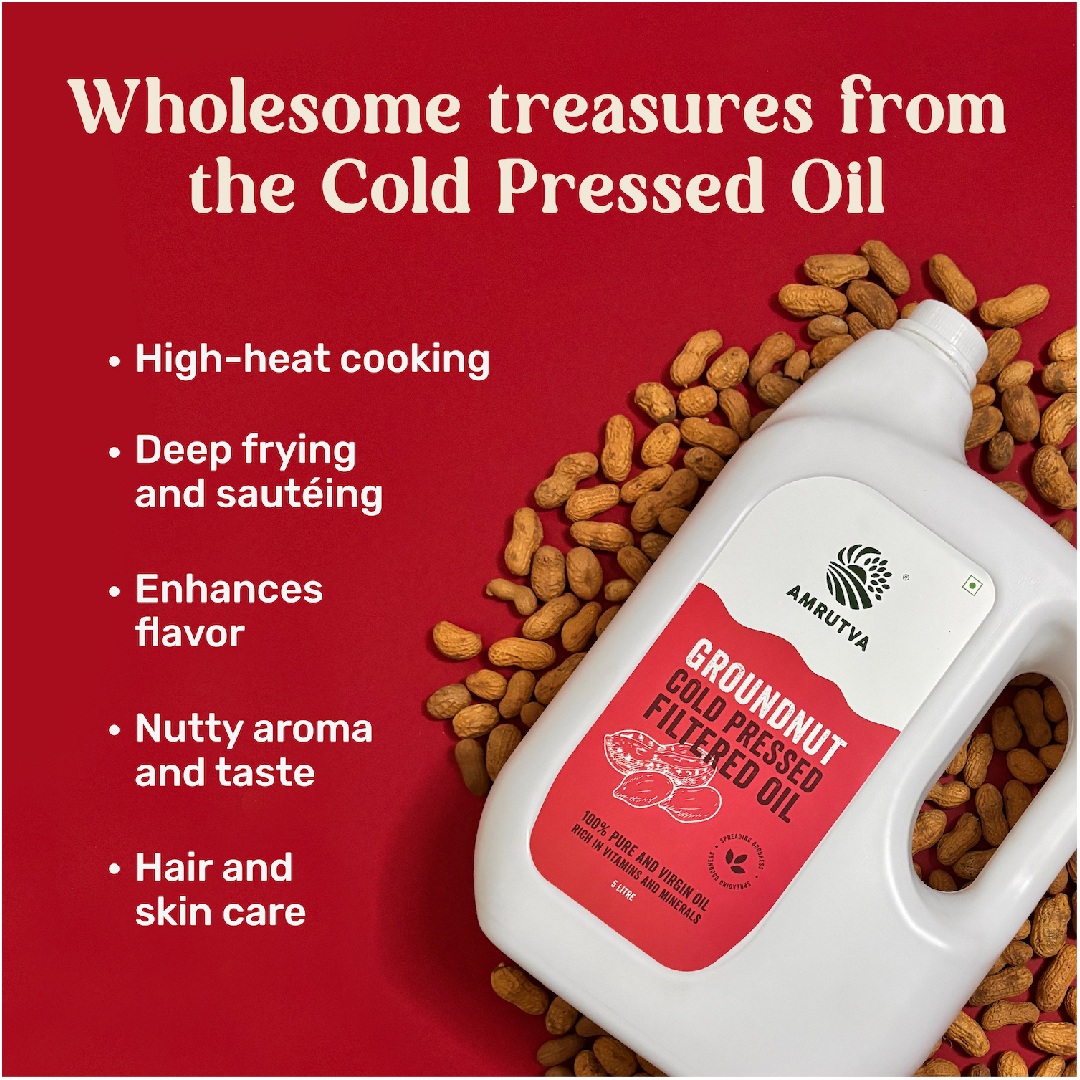 Amrutva Cold Pressed Groundnut Oil - Combo Pack. Pure and natural oil extracted from premium peanuts. Perfect for cooking and adds a nutty flavor to your dishes.