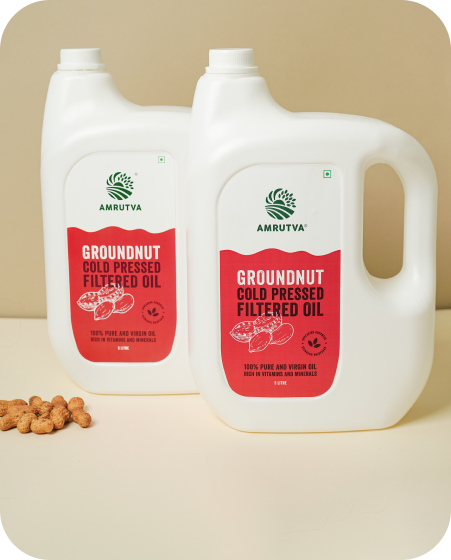 Amrutva Cold Pressed Groundnut Oil - Combo Pack. Pure and natural oil extracted from premium peanuts. Perfect for cooking and adds a nutty flavor to your dishes.