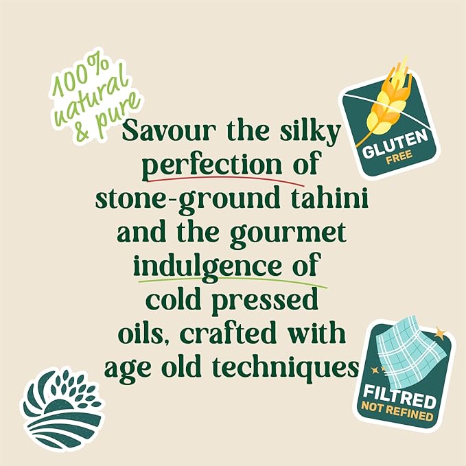Amrutva Cold Pressed Sesame Oil and White Tahini Combo. Perfect for cooking; dips; and more.