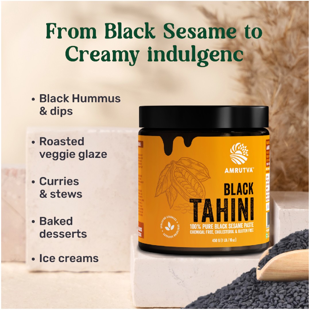Amrutva Tahini Combo: White and black tahini paste made from stone-ground sesame seeds.