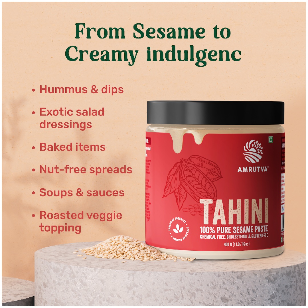 Amrutva Tahini Combo: White and black tahini paste made from stone-ground sesame seeds.