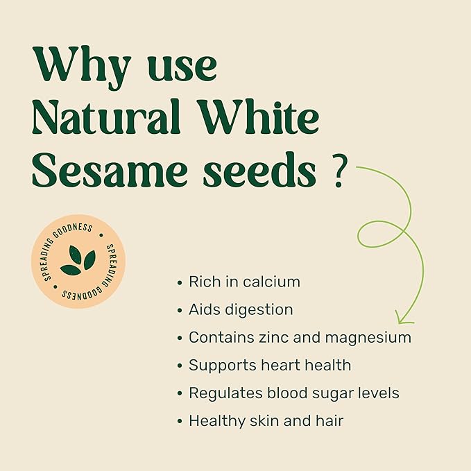 Amrutva premium white sesame seeds in a kraft bag; showcasing their natural quality. Ideal for adding a nutritious boost to meals or for making cold pressed sesame oil.