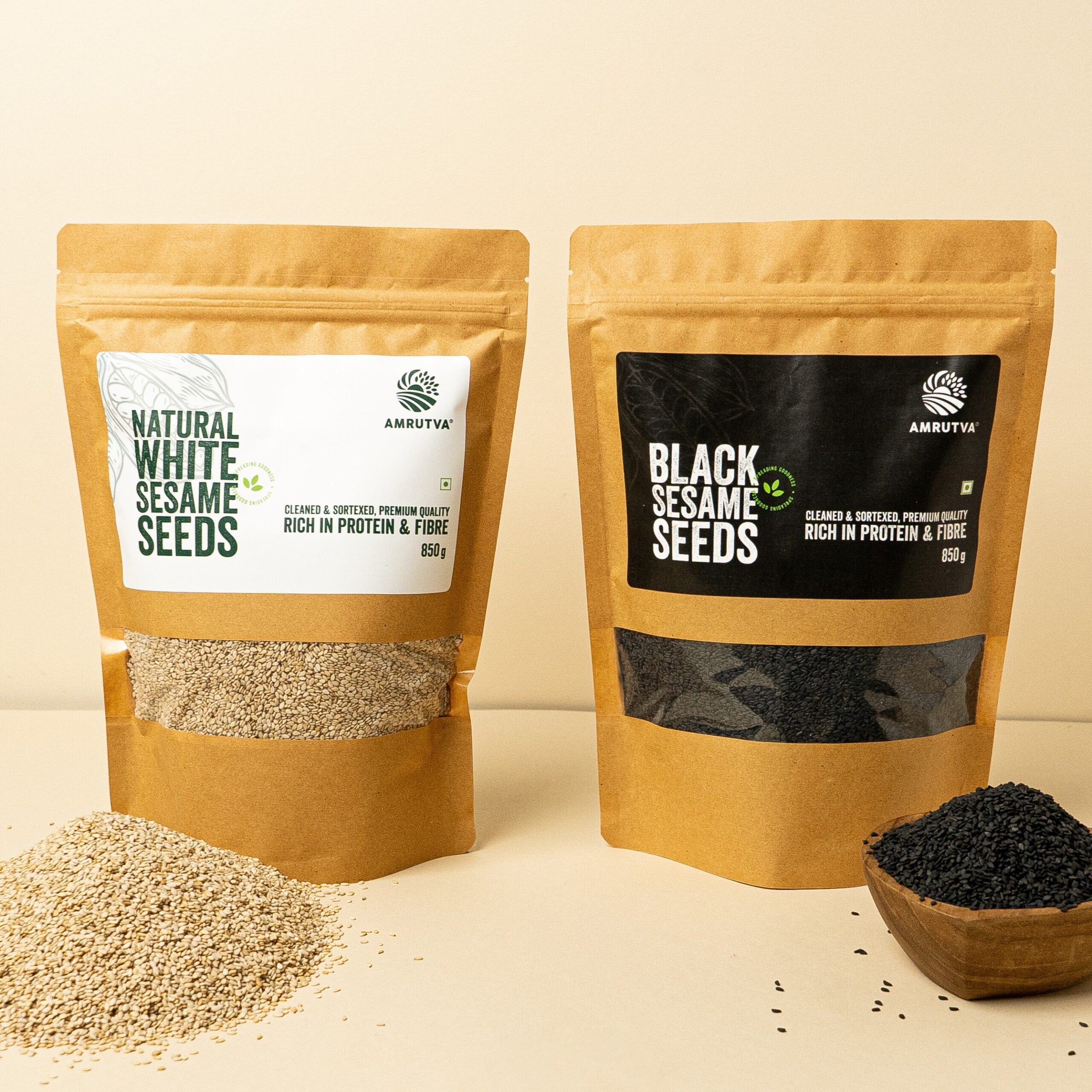 Natural black and white sesame seeds; rich in protein and fiber. 100% natural and sustainably grown.