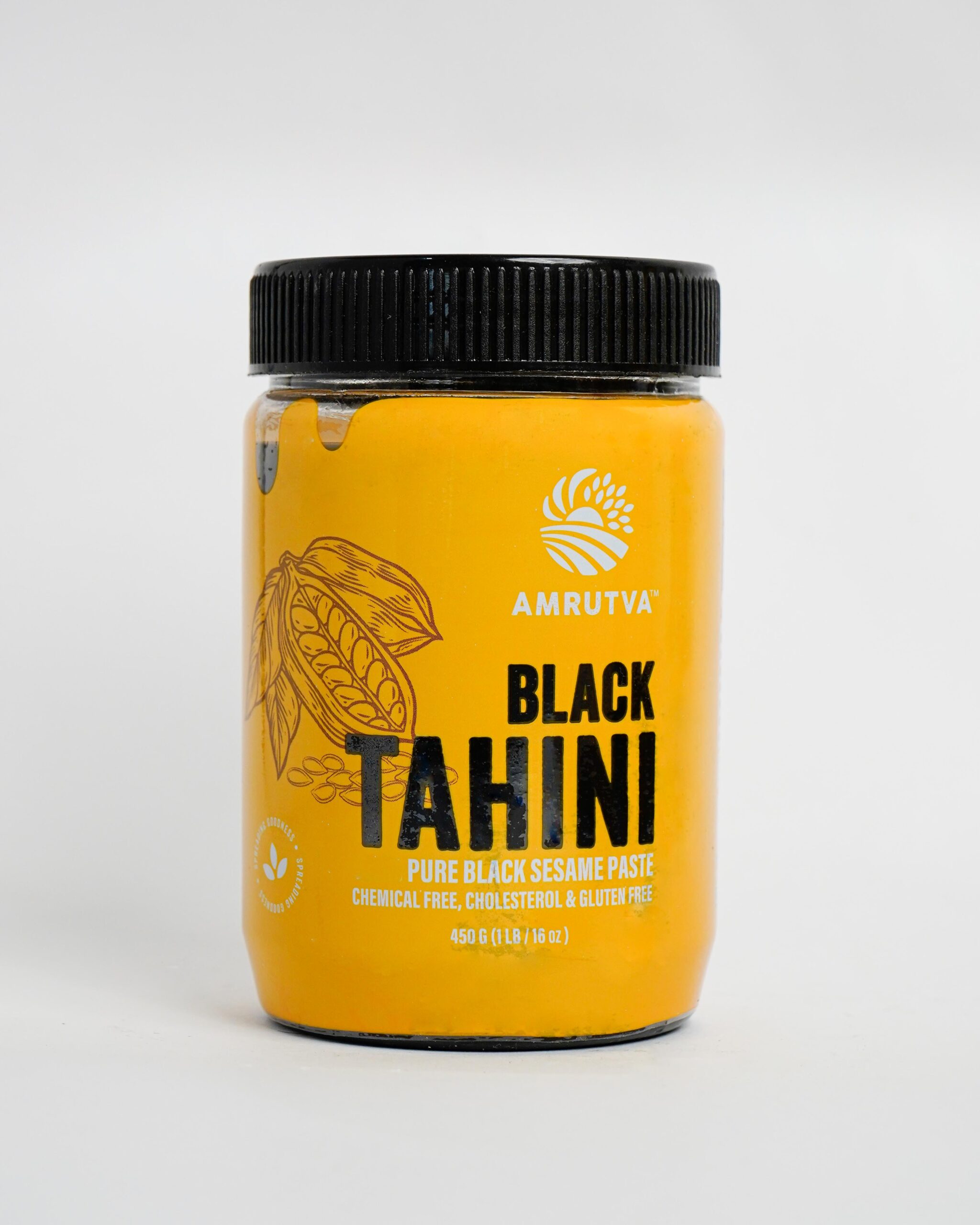 Amrutva Black Tahini made from roasted black sesame seeds. Perfect for dips; spreads; and more. Boost heart health with this excellent source of fiber.