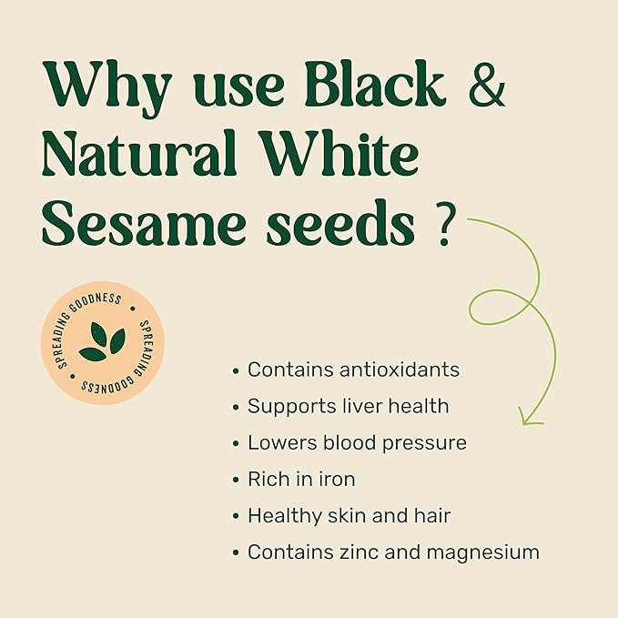 Natural black and white sesame seeds; rich in protein and fiber. 100% natural and sustainably grown.