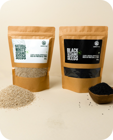 Natural black and white sesame seeds; rich in protein and fiber. 100% natural and sustainably grown.